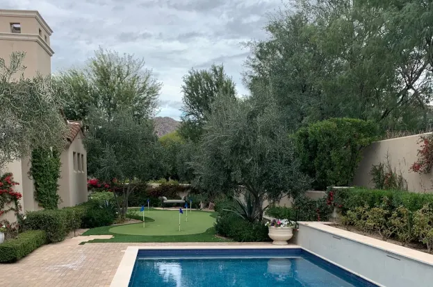 Arizona sunset over landscaped property